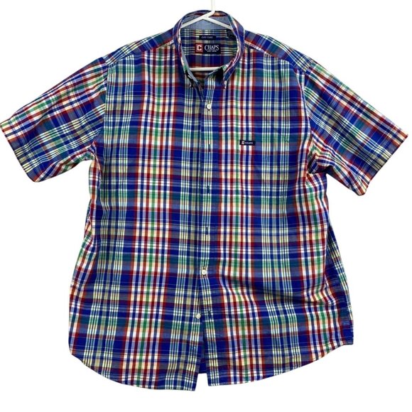 Chaps Men's Shirt XL Plaid Shirt Short Sleeve Easy Care Cotton Blend Casual Y2K - Picture 1 of 8